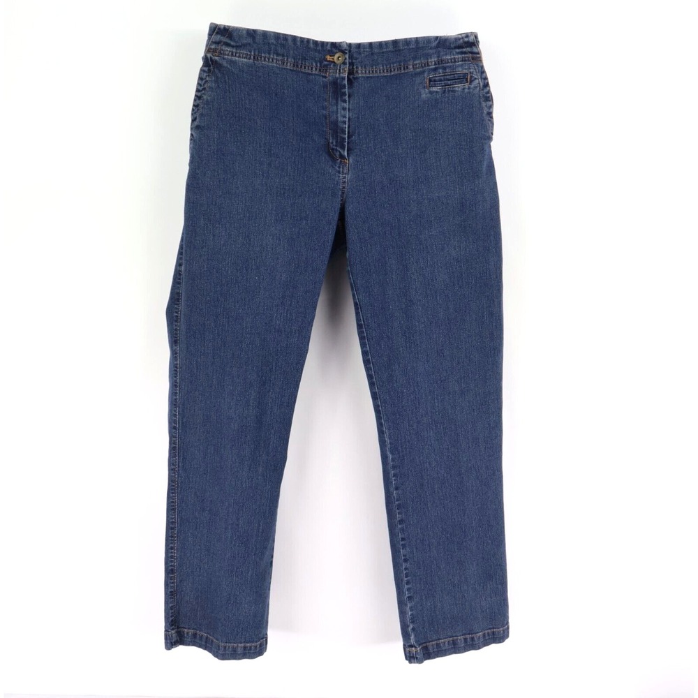 Erika Jeans Straight Leg Mid Rise Womens 12 Blue Dark Wash Denim Stretch Pockets